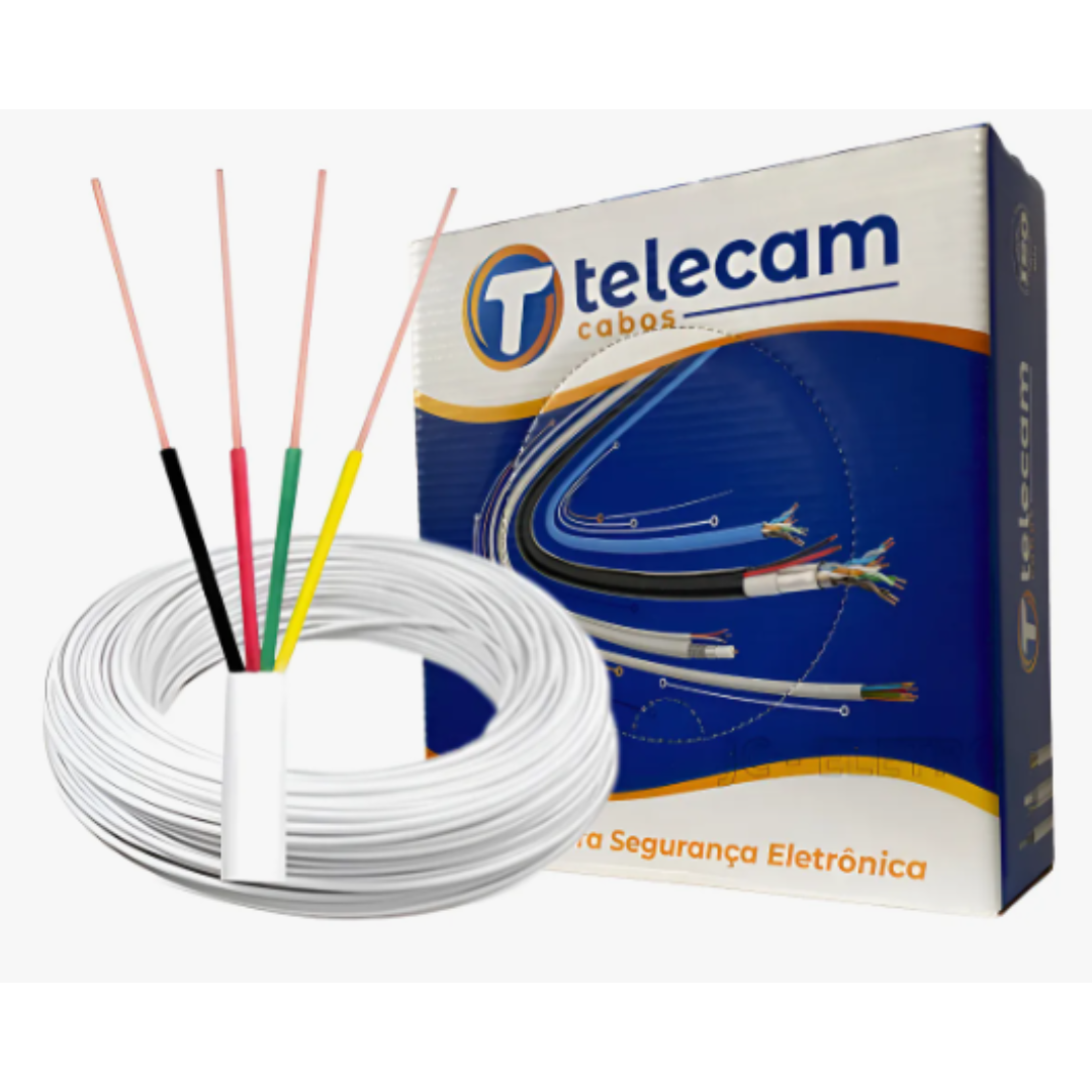 CABO DE ALARME MULTICORES 4 VIAS BITOLA 0.50MM LIGA DE COBRE - 100M - TELECAM (1) Cabo de Alarme Multicores 4 Vias 0,50mm 100 m Telecam - Imagem 1