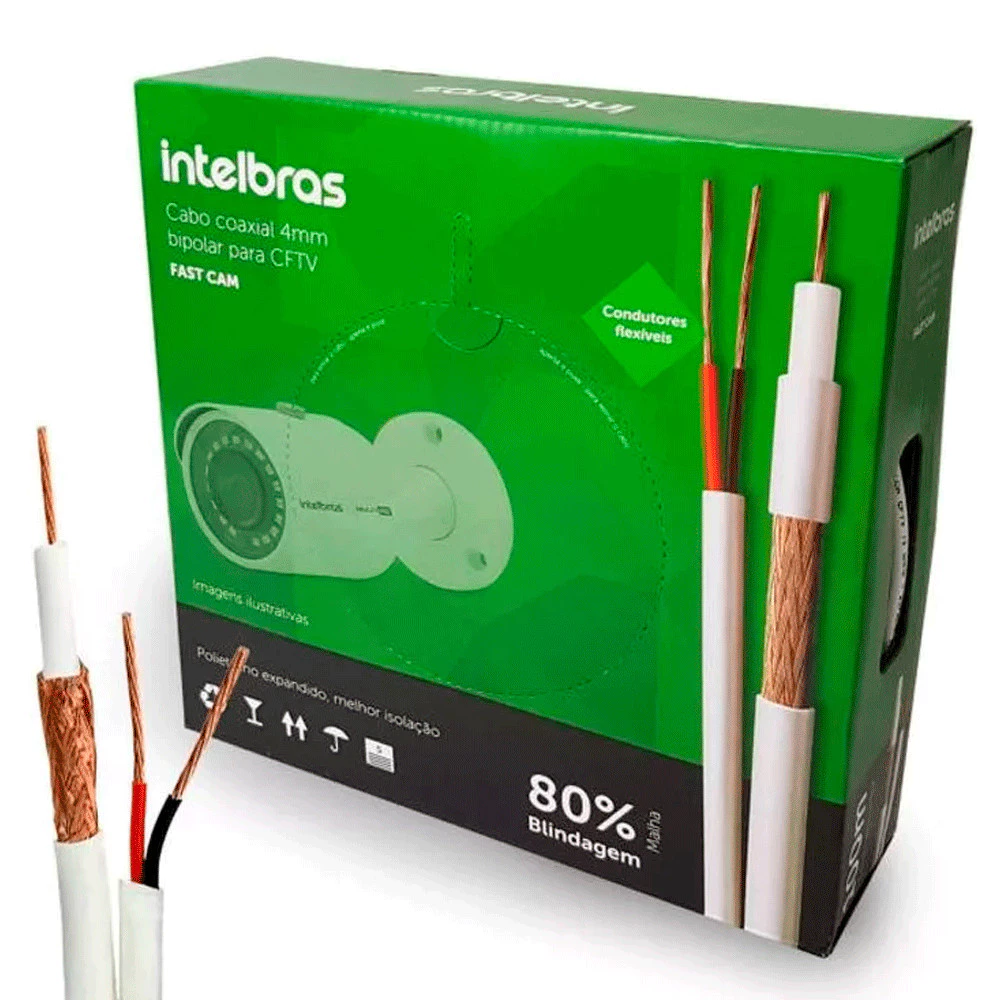 CABO FC80CBR Cabo CFTV 4mm + 2PX26 AWG 80% Malha 100mts Fast Cam FC80CBR Intelbras - Imagem 1